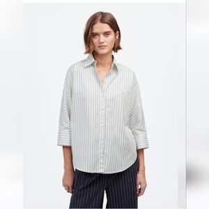NWT Madewwll Women"s Poplin Oversized Button-Up Shirt in Stripe Sz M $98